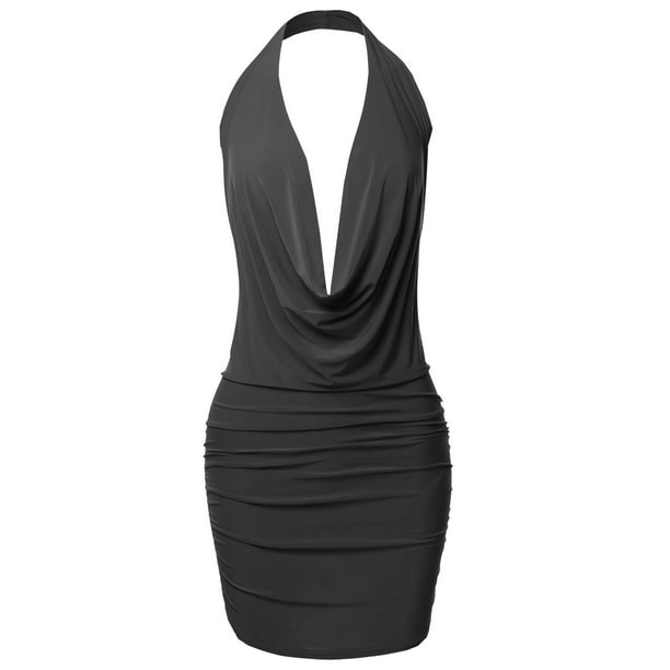 FashionOutfit Women's Sexy Halter Neck Ruched Bodycon Backless Party ...