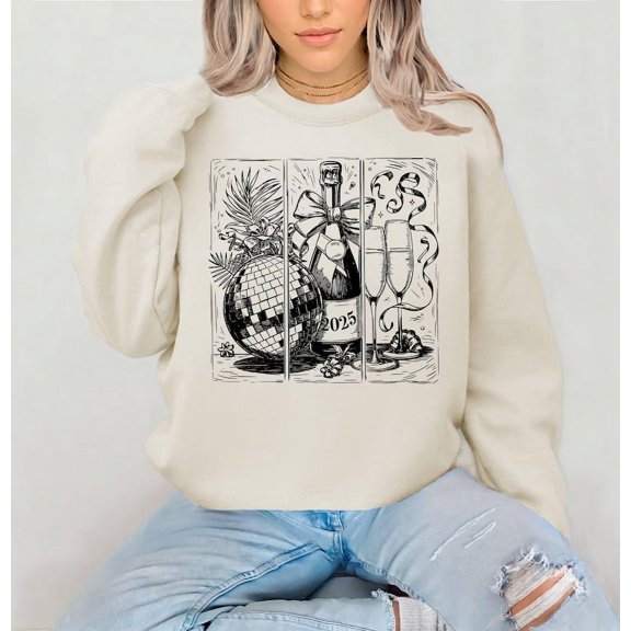 New Year 2025 Sweatshirt, Coquette New Years Eve Shirt, Disco Ball Champagne 2025 T-Shirt, Happy New Year 2025 Shirt, Holiday Season Sweater