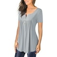 thumbnail image 3 of JustVH Women Short Sleeve Round Neck Buttons Down Casual Shirts Blouses, 3 of 4