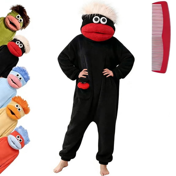Funny Big Mouth Monster Onesie Pajamas Oversized Plush Fleece Hooded One Piece, Cozy Loungewear for Sleep & Party