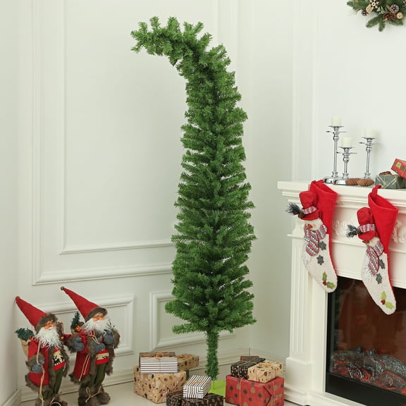 HOMCOM 6ft Slim Whimsical Christmas Tree with Bendable Top Metal Base Green