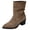 Khaki, variant on Women's Mid Calf Boots Leather Pointed Toe Ruched Low Block Heels Comfortable Boho Retro Casual Party Winter Dressy Shoes Brown Size 7