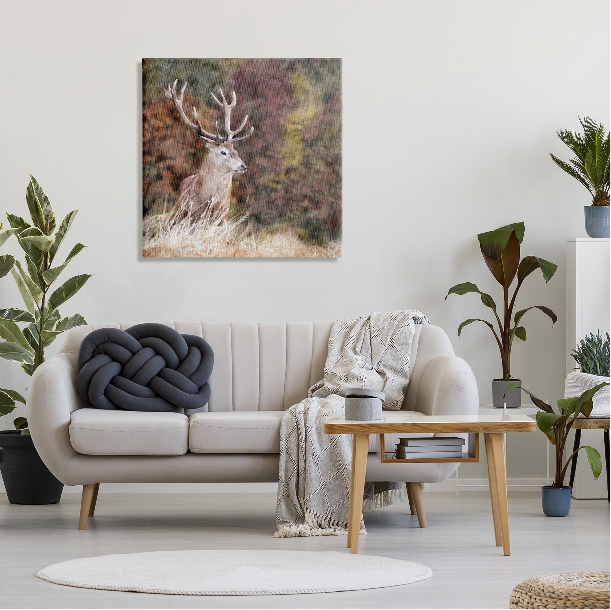 Stupell Industries Deer in Forest Nature Animals & Insects Painting Gallery Wrapped Canvas Print Wall Art, 30 x 30
