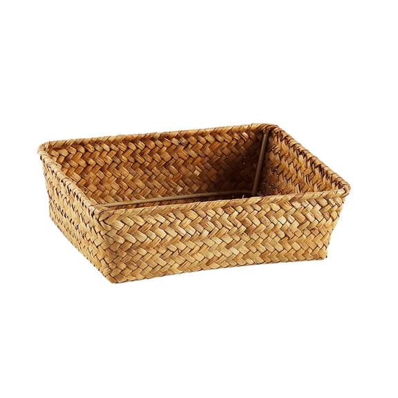 A Woven Storage Basket Natural Fiber Desktop Organizer For Toiletries Remote Control Keys Home Decor