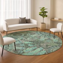 Addison Rugs Chantille Indoor/Outdoor Transitional Paisley Olive Machine Washable Round Rug, 8' x 8'
