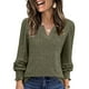 thumbnail image 2 of Blusas para mujer,Camiseta de cuello en V para mujer, blusa informal de manga larga, top holgado, mezcla de algodón suave, ideal para el hogar y el uso diario, sopatenor, 2 of 9