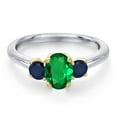 thumbnail image 3 of Gem Stone King 925 Silver and 10K Yellow Gold Green Nano Emerald and Blue Sapphire Engagement Ring for Women | 1.04 Cttw | Oval 7X5MM | Gemstone May Birthstone | Size 9, 3 of 6