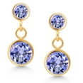 thumbnail image 2 of Gem Stone King 14k Yellow Gold Blue Tanzanite and Blue Tanzanite Two Stone Dangle Earrings for Women (2.10 Cttw, Gemstone December Birthstone, Round 6MM, Round 3MM), 2 of 4