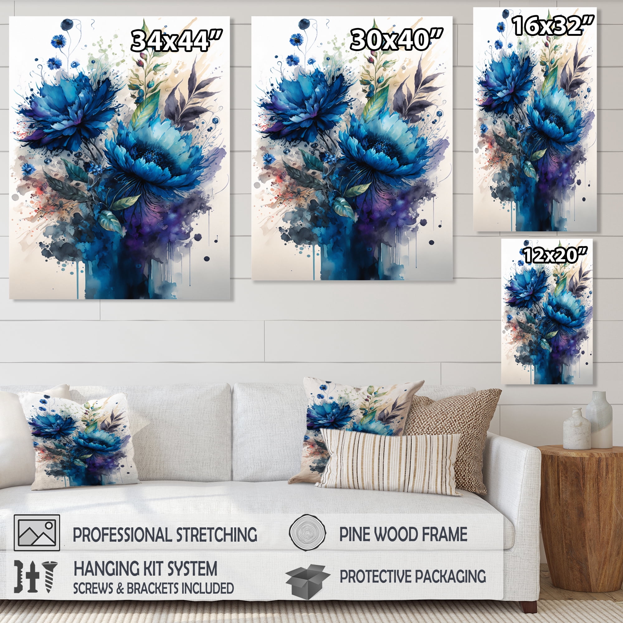 Designart Vibrant Blue Flower Bouquet I Canvas Wall Art