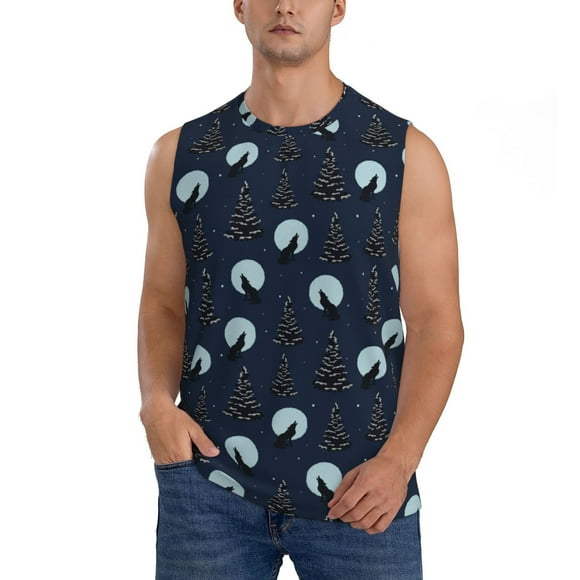 Balery Night Forest Wolf Camisetas sin mangas para hombre, absorbe la humedad y protege contra el mal olor.-XX-Large