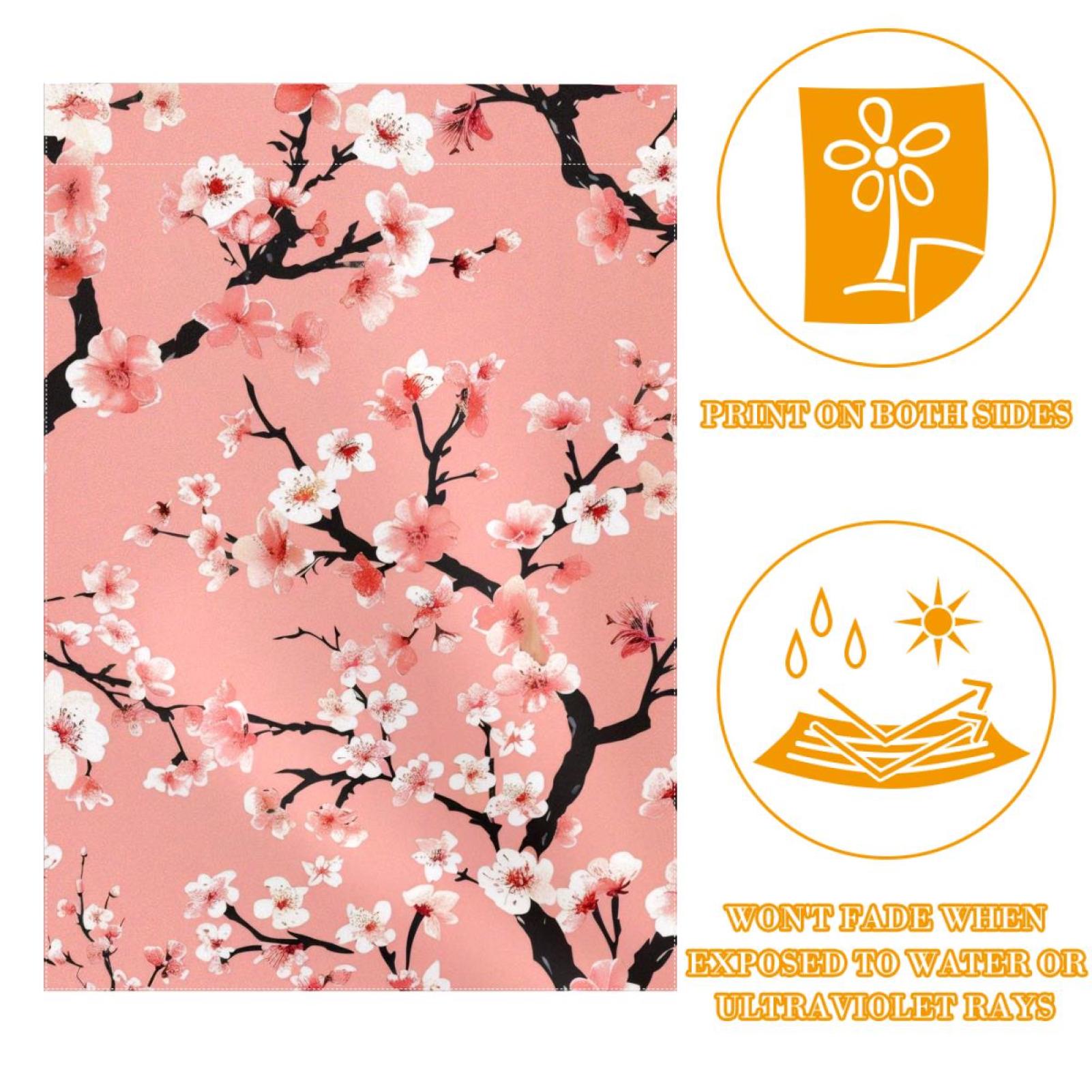Welcome Beautiful Cherry Blossom Pattern Pink Garden Flag, Vertical Double Sided Small House Flag, Yard Farmhouse Outdoor Deck Veranda Lawn Decor 28x40 Inch