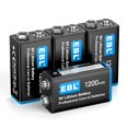 thumbnail image 1 of EBL 4 Pack 9V Li-th-ium Metal Batteries, 1200mAh Performance Capacity, Long Lasting, High Power, Light Weight, Non-Rechargeable, 1 of 7