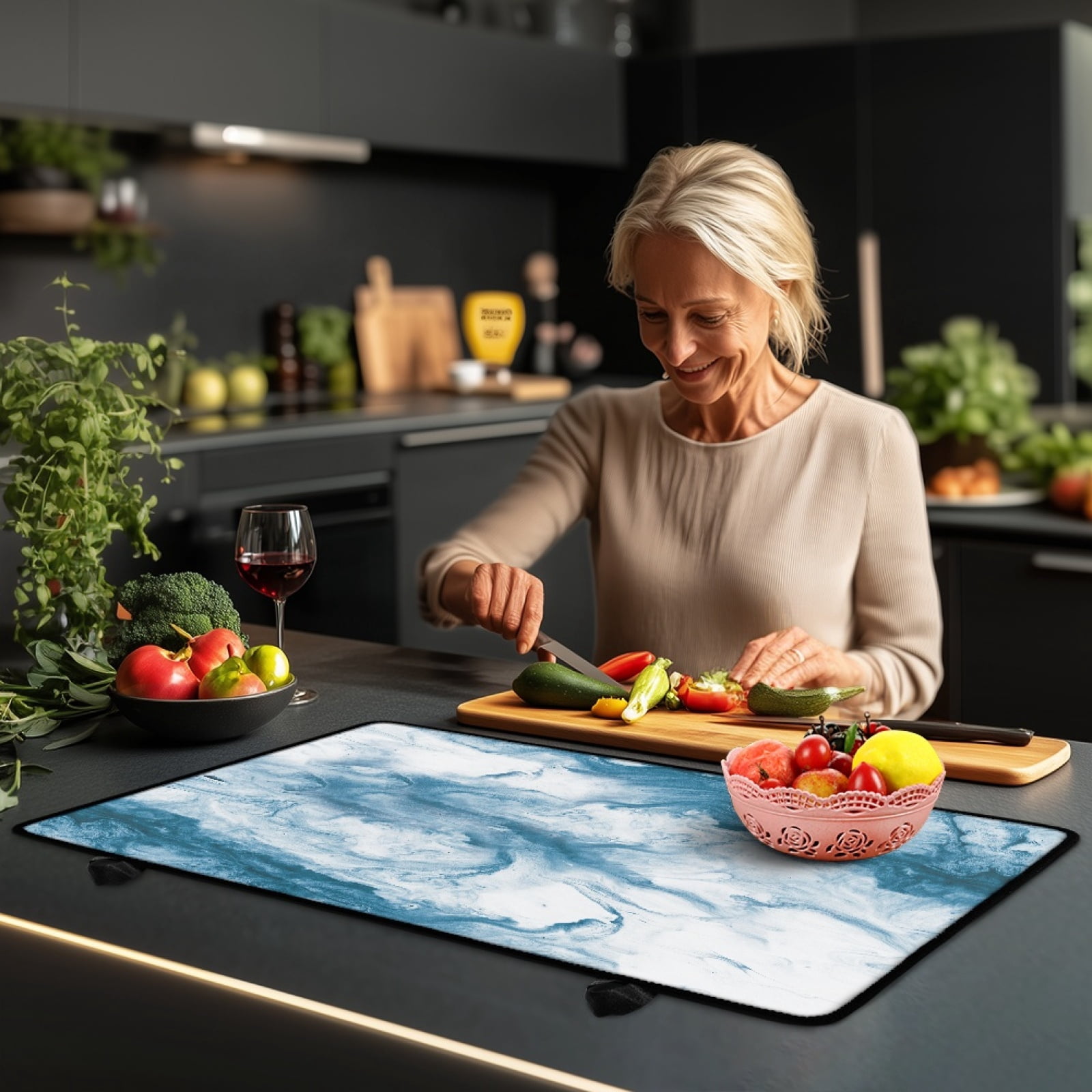 Renewold Electric Stove Cover Glass Stove Top Cover Heat Resistant Anti-slip Stovetop Protector Cover Cooktop Mat Extra Counter Space Extra Large, Blue White Marble