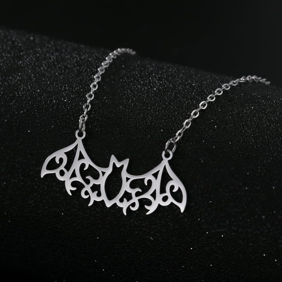 EUEAVAN Silver Hollowed Bat Pendant Necklace Stainless Steel Jewelry