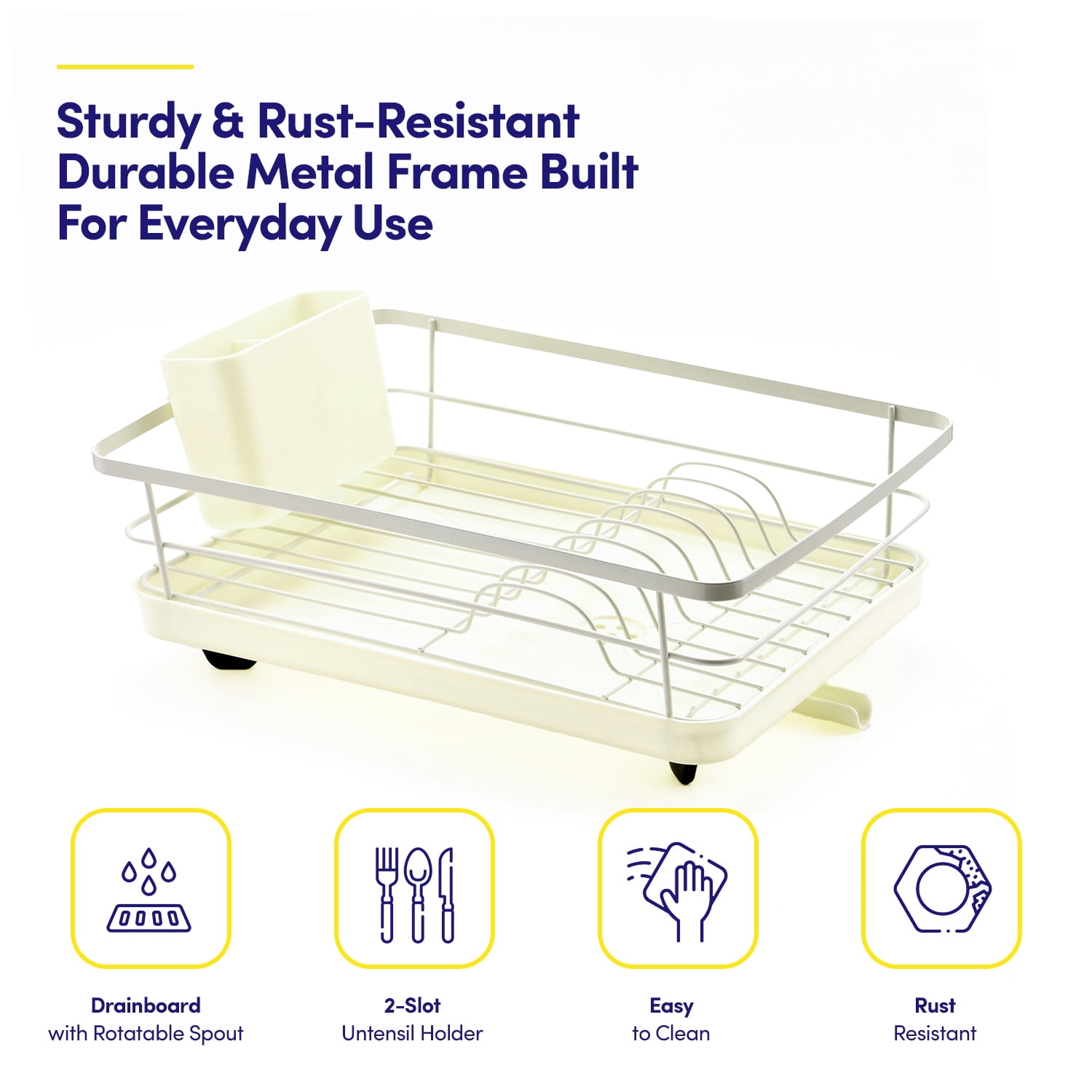 3-Piece Multi-Functional Dish Drying Rack with Drain Board & Utensil Holder, Ivory