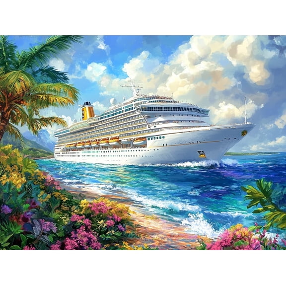 5D Cruise Ship on Ocean Diamond Art 12x16 Inch Full Drill Diamond Painting Kits for Adults & Beginners - DIY Art Crafts for Relaxation and Home Wall Decor 694A