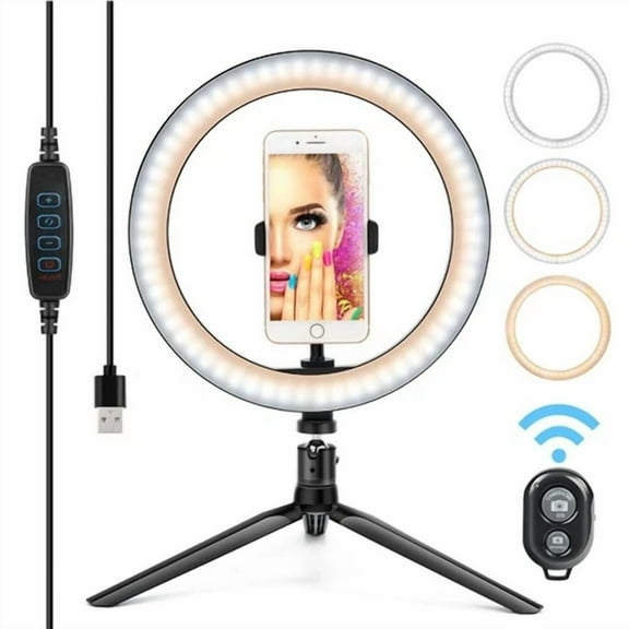 RHEA- 10” Ring Light With Tripod & Remote (3 Light Modes) - Usa Stock