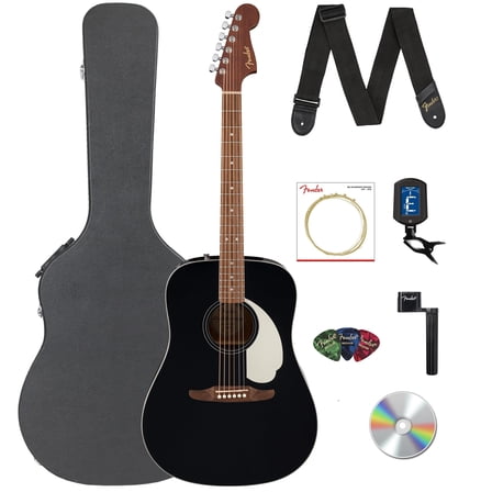Fender California Standard Redondo Acoustic Guitar - Black Bundle with Case, Tuner, Strap, Strings, String Winder, Picks, and Austin Bazaar Instructional DVD