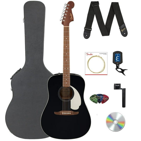 Fender California Standard Redondo Acoustic Guitar - Black Bundle with Case, Tuner, Strap, Strings, String Winder, Picks, and Austin Bazaar Instructional DVD