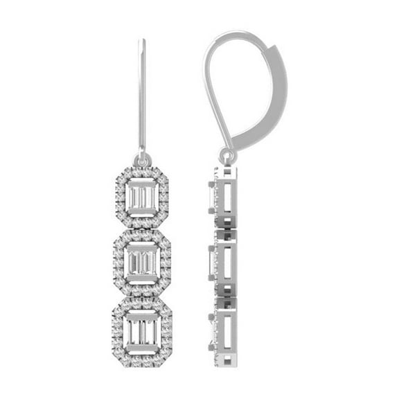 ARAIYA FINE JEWELRY 10K White Gold Baguette and Round Lab-Grown Diamond Dangle Lever back Earrings (1 cttw, VS1 Clarity, D-E Color)