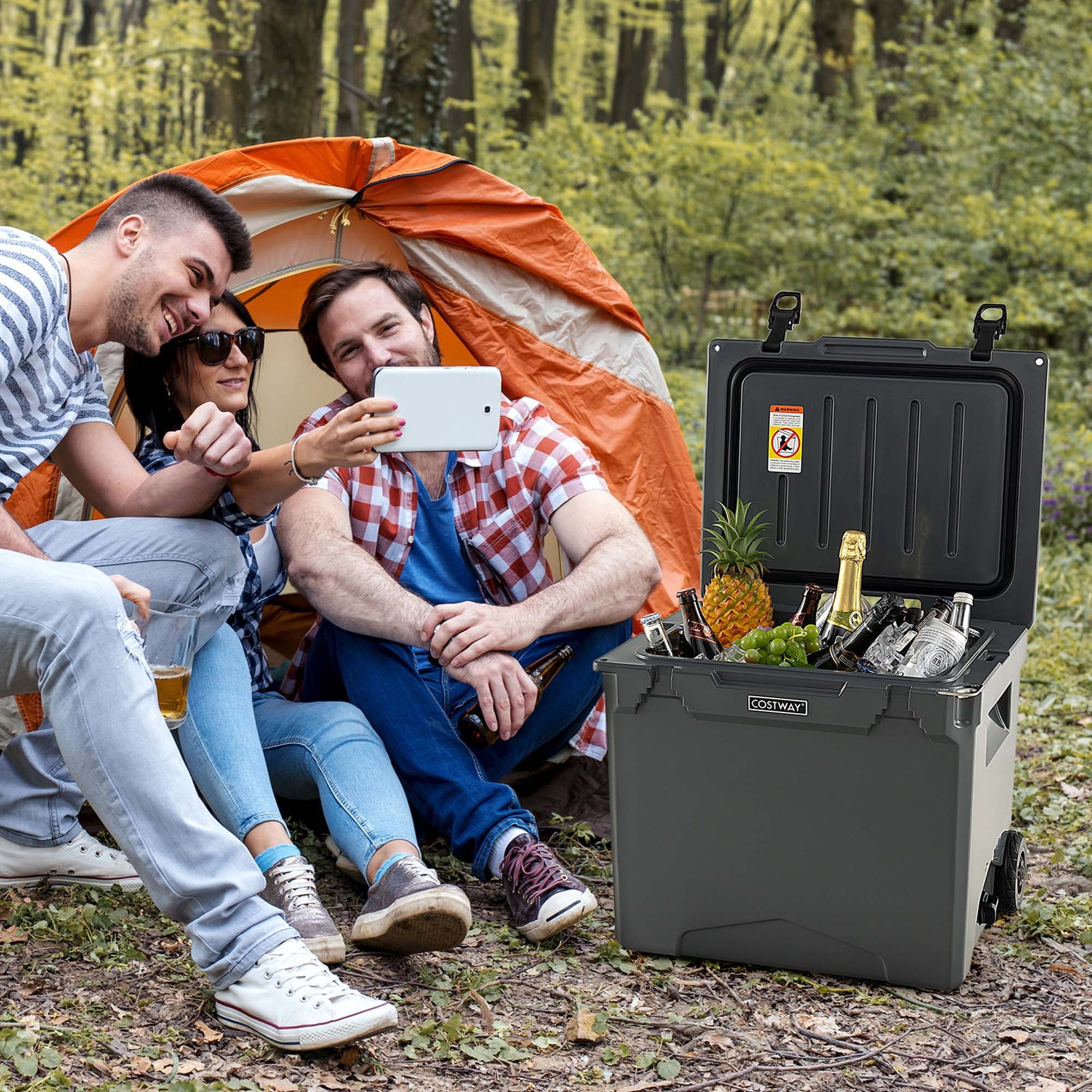 Costway 42 Qt Portable Cooler Roto Molded Ice Chest Insulated 5-7 Days with wheels Handle Charcoal