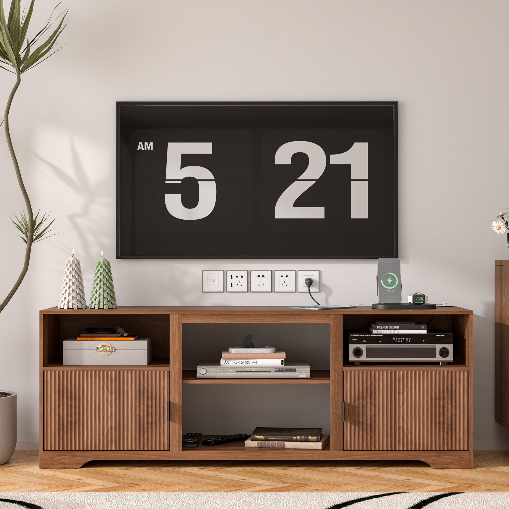 Lisicues TV Stand for TVs up to 80", 68" Media Console Cabinet with Storage Shelves & Cord Holes, Mid-Century Modern Entertainment Center for Living Room, Bedroom