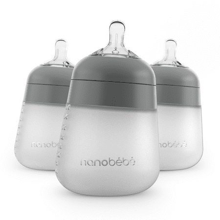UPC: 7290018317693 | Nanobebe Grey 9oz Anti-Colic Flexy Silicone Baby Bottles | 3 Pack