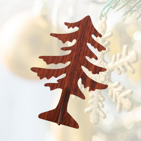 Milisten 1Pcs Mini Christmas Tree Light Brown 20x14x1 Cm Wood Timber Diy Assemblable Elegant Desktop Landscape