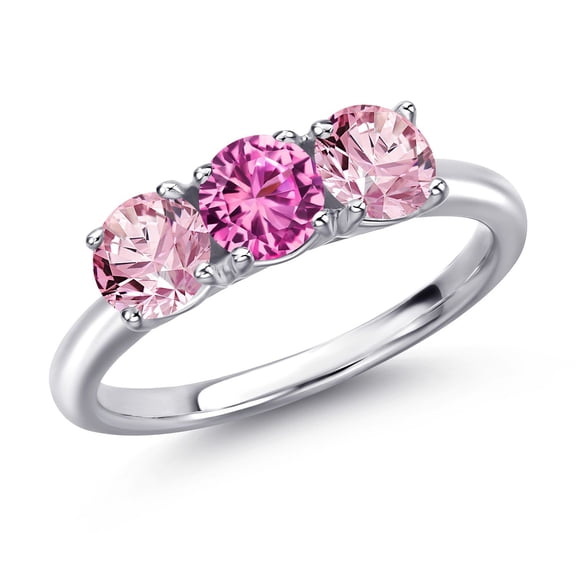 Gem Stone King 925 Sterling Silver Pink Created Sapphire and Pink Lab Grown Diamond Engagement Ring for Women | 1.55 Cttw | Round 5MM | Gemstone September Birthstone | Size 8