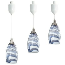 Kiven J-Type track lighting pendants Adjustable Height,Modern J track pendant lights with Dark Blue Art Glass Lampsade,Track Lighting Fixture for Kitchen Island Hallway, 3-Light