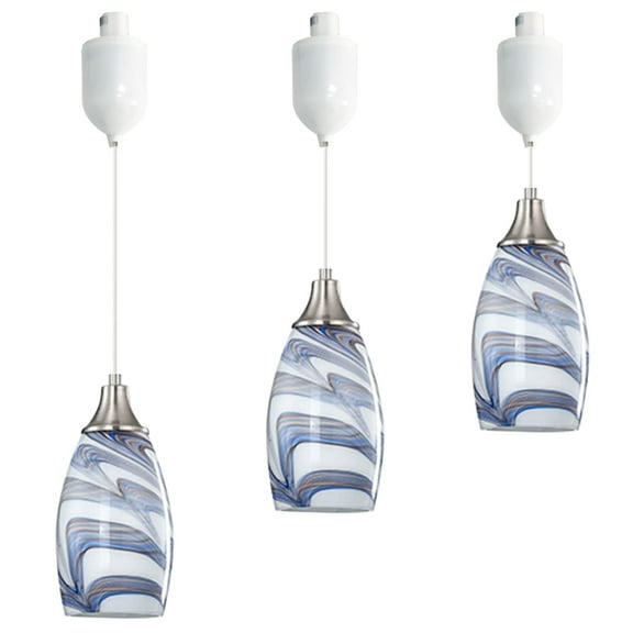 Kiven J-Type track lighting pendants Adjustable Height,Modern J track pendant lights with Dark Blue Art Glass Lampsade,Track Lighting Fixture for Kitchen Island Hallway, 3-Light
