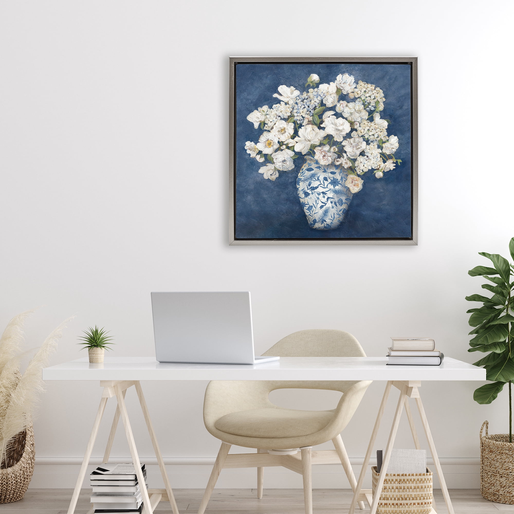 Stupell Industries Classic Blue Chinoiserie Vase Gray Framed Floater Canvas Wall Art, design by Charlene Olson