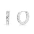 thumbnail image 3 of Tilo Jewelry 925 Sterling Silver Huggie Hoop Earrings with Cubic Zirconia CZ Stones | Small 13MM | Classic Everyday Earrings | Women, Men, Unisex, 3 of 5