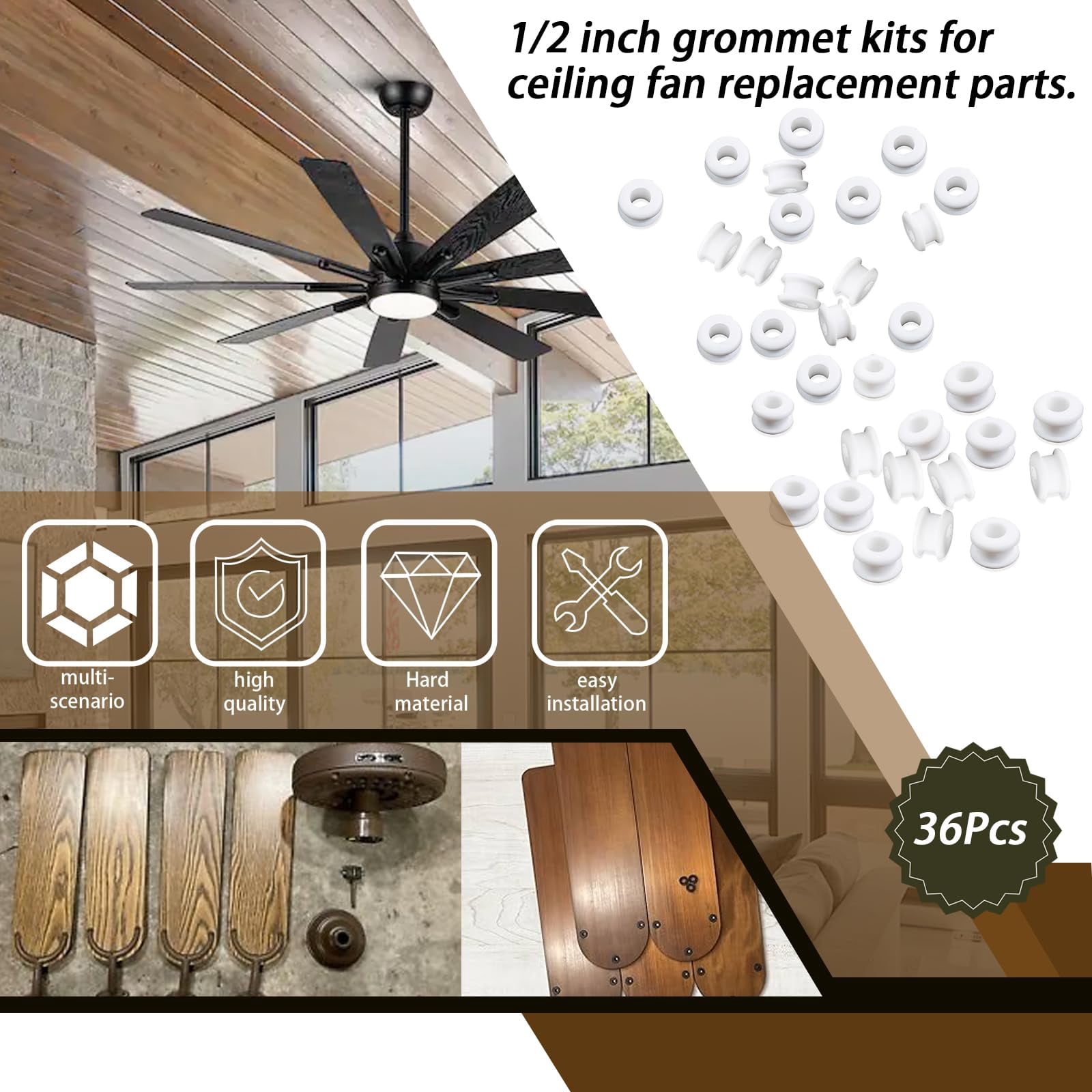 36pcs New Rubber Grommets In White Compatible With Hunter Vintage Discontinued Ceiling Fans/ceiling Fan Replacement Parts (36)