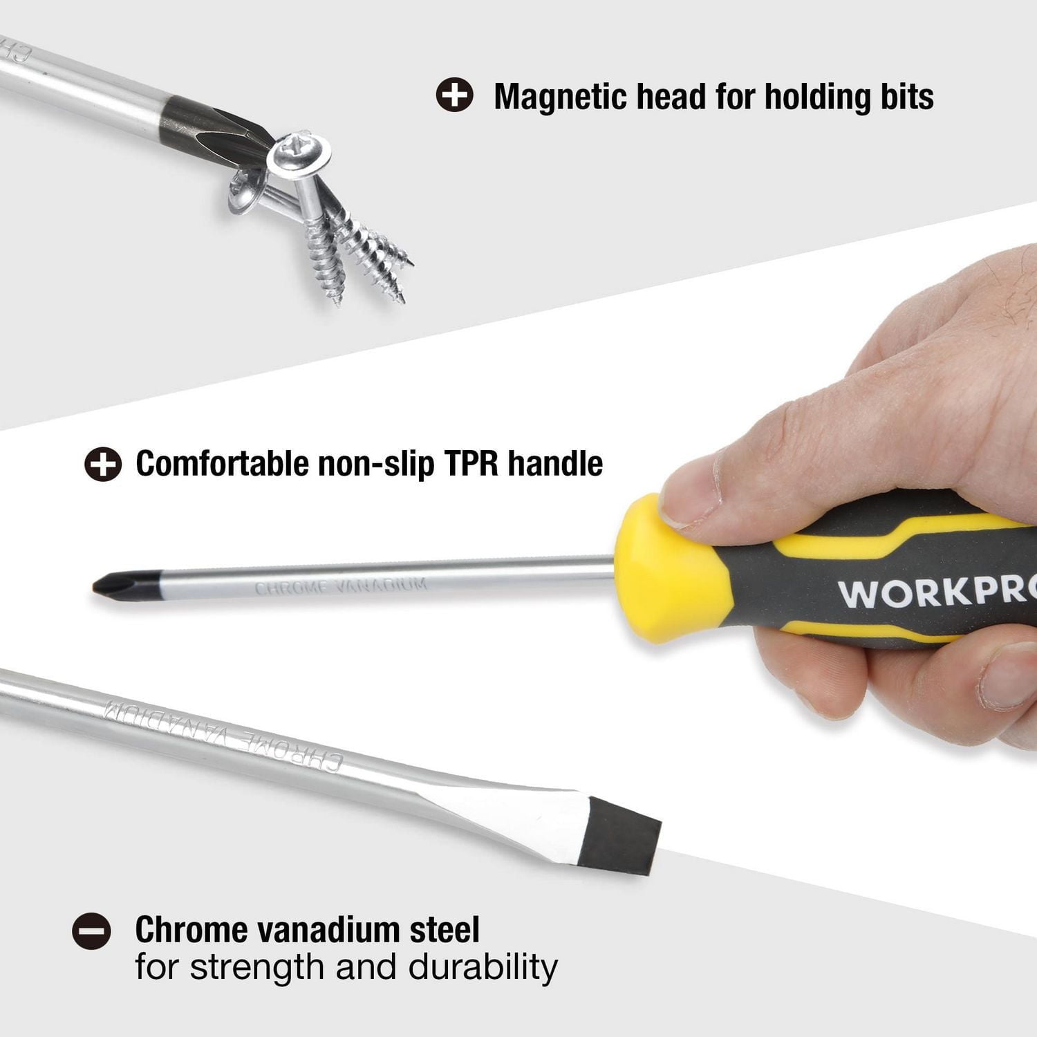 WorkPro Jeu de tournevis - 6 Pièces Poignée TPR antidérapante