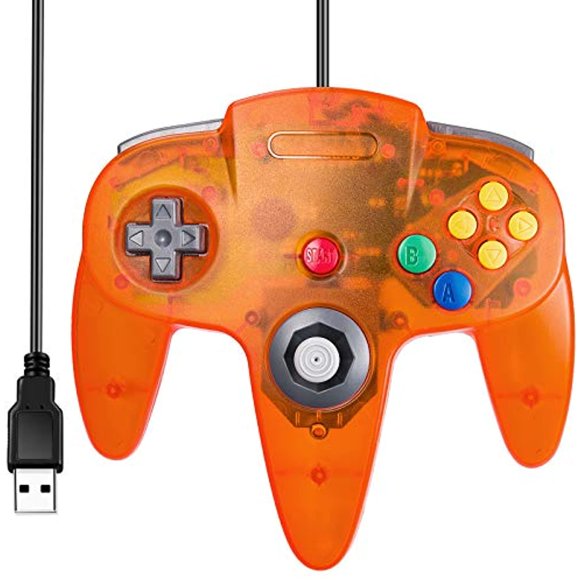 [USB Version] Classic N64 Controller, SAFFUN N64 Wired USB PC Game pad Joystick, N64 Bit USB Wired Game Stick for Windows PC MAC Linux Genesis Raspberry Pi Retropie Emulator [Plug & Play] (Orange)