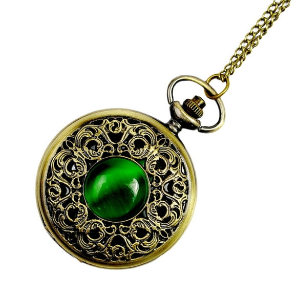 Vintage Emerald Stone Pocket Watch Gothic Fashion Retro Green Opal Pocket Watch Color:Bronze