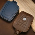thumbnail image 4 of 1pc Blue/Brown Leather Remote Car Key Fob Case Cover Holder Shell For Bmw I3 I8 2014+ Keyless Delicate Keys Protector, 4 of 5