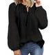 thumbnail image 1 of Top casual de mujer de manga larga con cuello redondo y empalme de encaje para primavera y otoño Negro XXL, 1 of 5