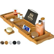 Royal Craft Wood Expandable Bamboo Bathtub Tray Caddy – Bathroom Caddy Organizer for Bath Tub with Tablet, Wine Glass & Soap Holder – Relaxing Spa Bath Shelf for Home Us (Natural)