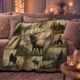 thumbnail image 6 of Rustic Wildlife Collage, Peaceful Mountain Lake Scene, Warm Flannel Blanket for Cabin and Lodge with Detailed Artwork, Outdoor Lovers Valentine's Day Gift, Rustic Home Decor, 6 of 9