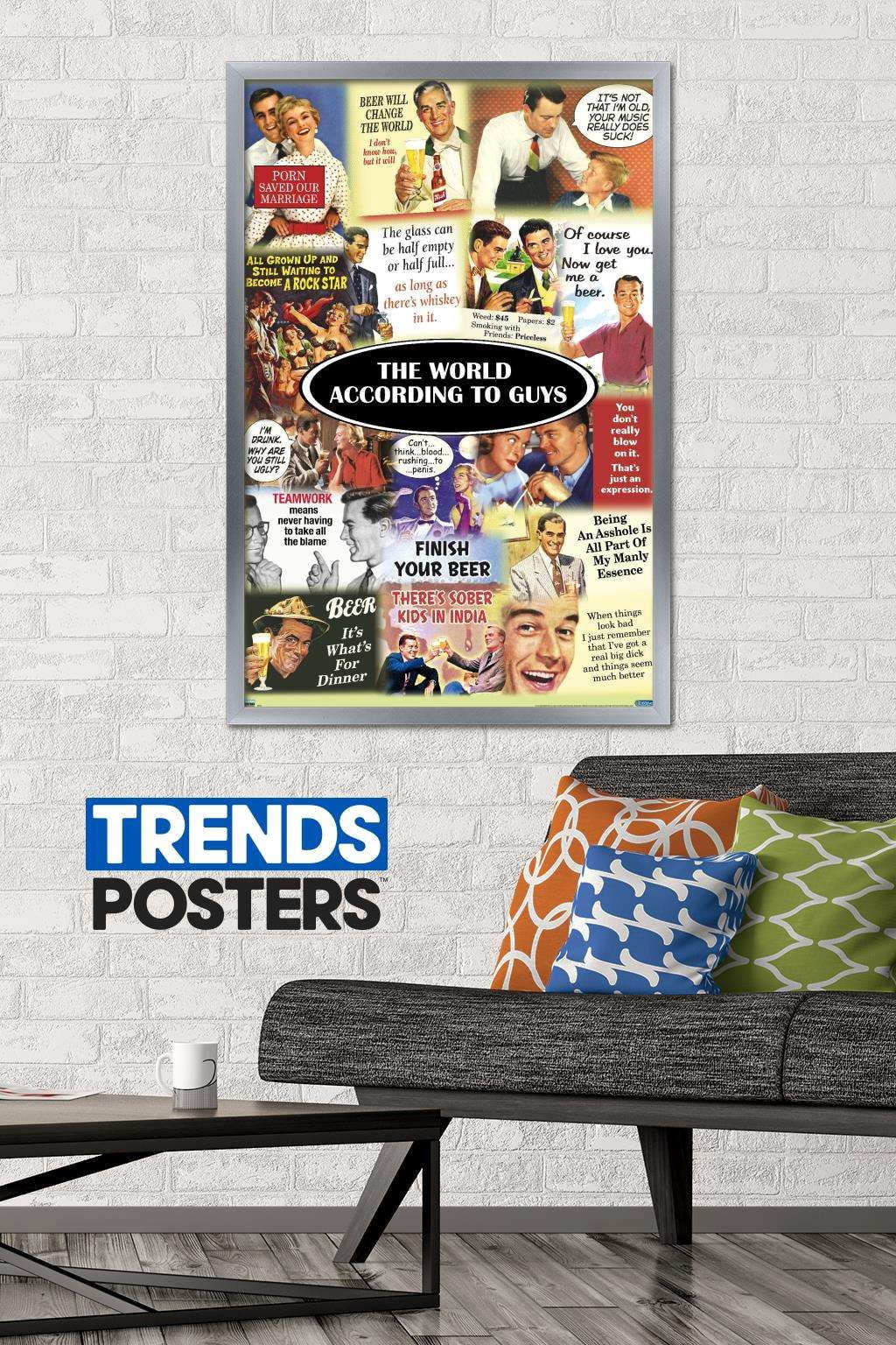 The World According to Guys Wall Poster, 22.375" x 34", Framed