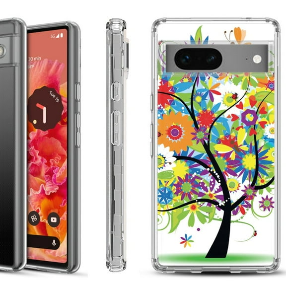Shockproof Phone Case for Google Pixel 8a 5G, Hybrid Case Cover, by OneToughShield - Colorful Tree