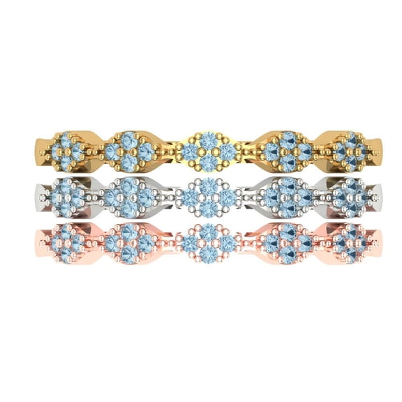 0.3 ct Brilliant Round Cut Natural Aquamarine 18K White/Rose/Yellow Gold Stackable Band SZ 3.75
