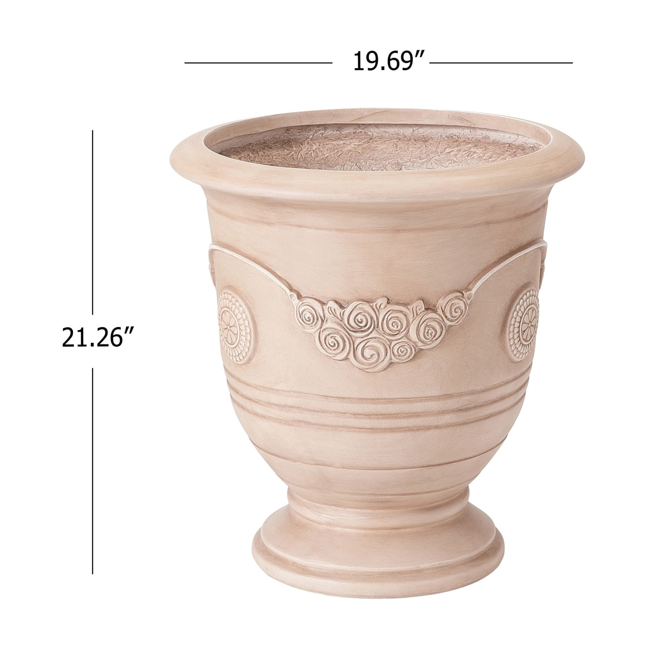 Christopher Knight Home 21.26"H Vintage MGO Outdoor Flower Urn Planter for Garden, Beige Brushed