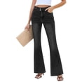 thumbnail image 3 of Wutalume Low Rise Jeans for Women Wide Leg Straight Cut, Stretch Denim with Pockets, Loose Fit Comfort for Casual Wear,Black L, 3 of 7
