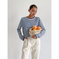 thumbnail image 5 of Womens Striped Soft Knit Pullover Sweater Loose Fit Shirts Blue M, 5 of 9
