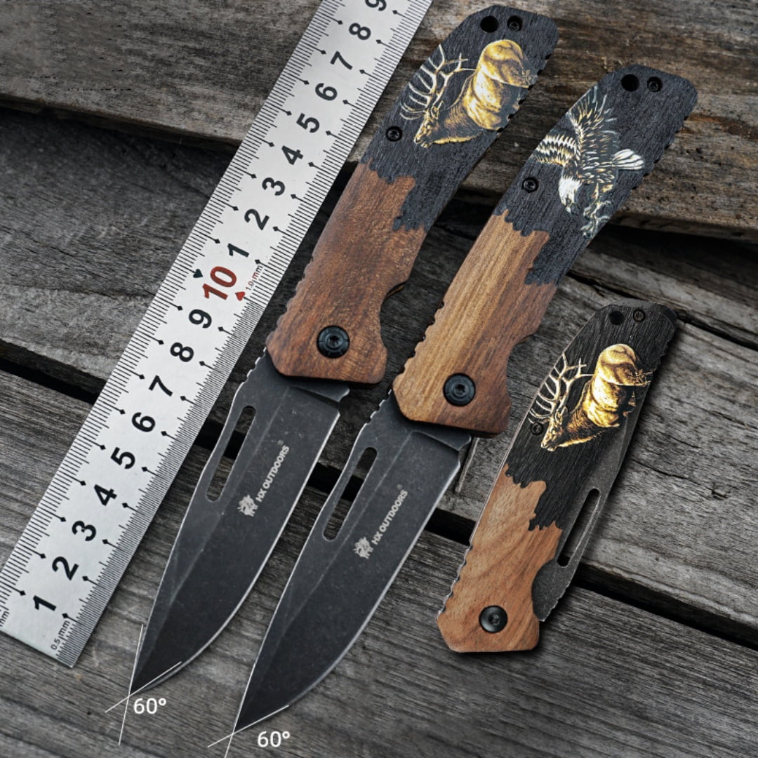 Pocket Folding Knife 3.3" 7Cr14MOV Steel Blade,Walnut Wood Handle.