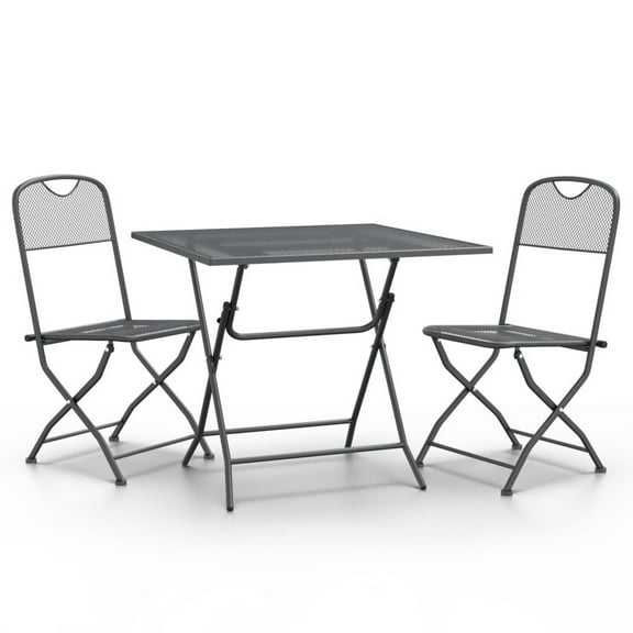 Yoko 3pc Outdoor Breakfast Table and Chairs Set, Foldable, Dark Gray