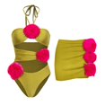 thumbnail image 5 of Traje de baño de una pieza con flores decorativas, sexy, de color contrastante, para mujer, 5 of 5